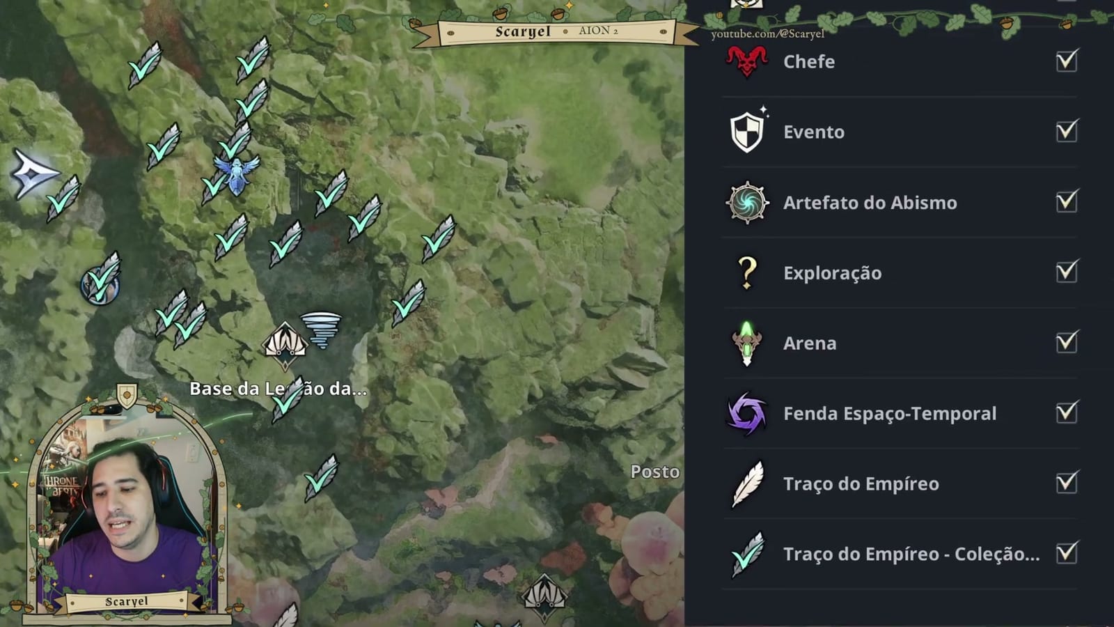 A legenda de filtros do mapa inclui a Fenda Espaço-Temporal, útil para localizar essas missões