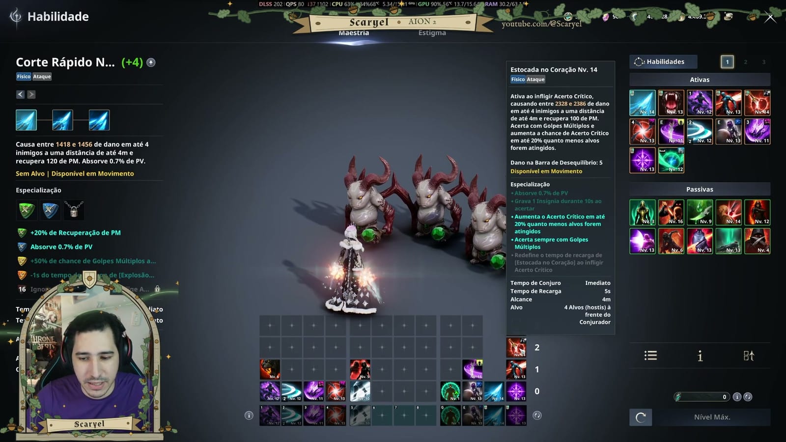 A descrição da skill mostra Tempo de Conjuro Imediato, o critério para decidir qual habilidade fica por último