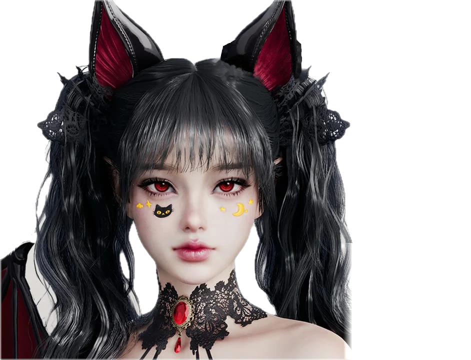 Black Cat Facepaint — gato preto e lua crescente pintados sob os olhos