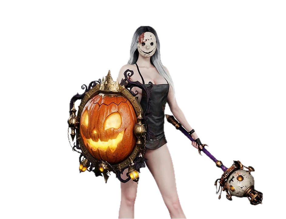 Halloween Night (Maça) — a skin de arma do Clérigo, com escudo de abóbora entalhada a jogo