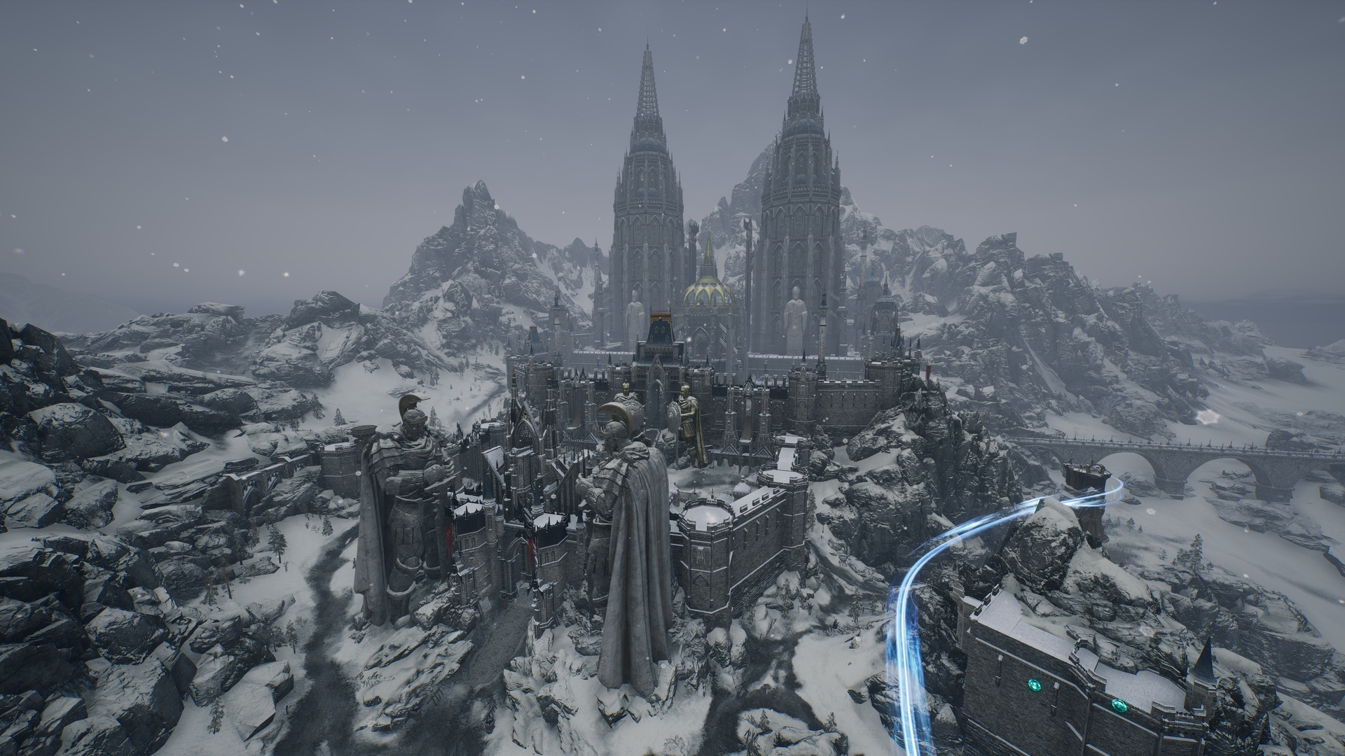 Ruínas de Tumgir — vale enterrado sob a neve (in-game), o eco oficial das Tunggir Ruins conceituais