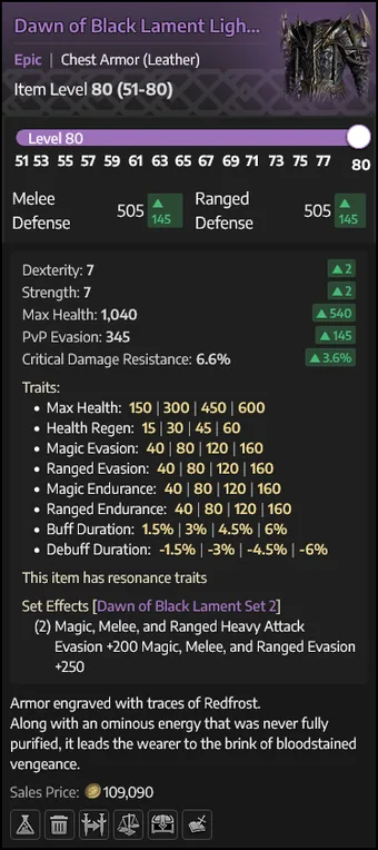 Dawn of Black Lament Light Armor — Peitoral