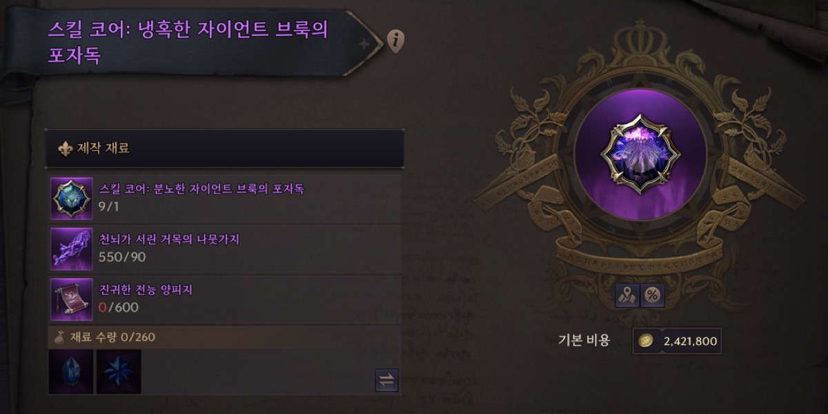 Ten recipes converting Enraged skill cores into Cruel skill cores