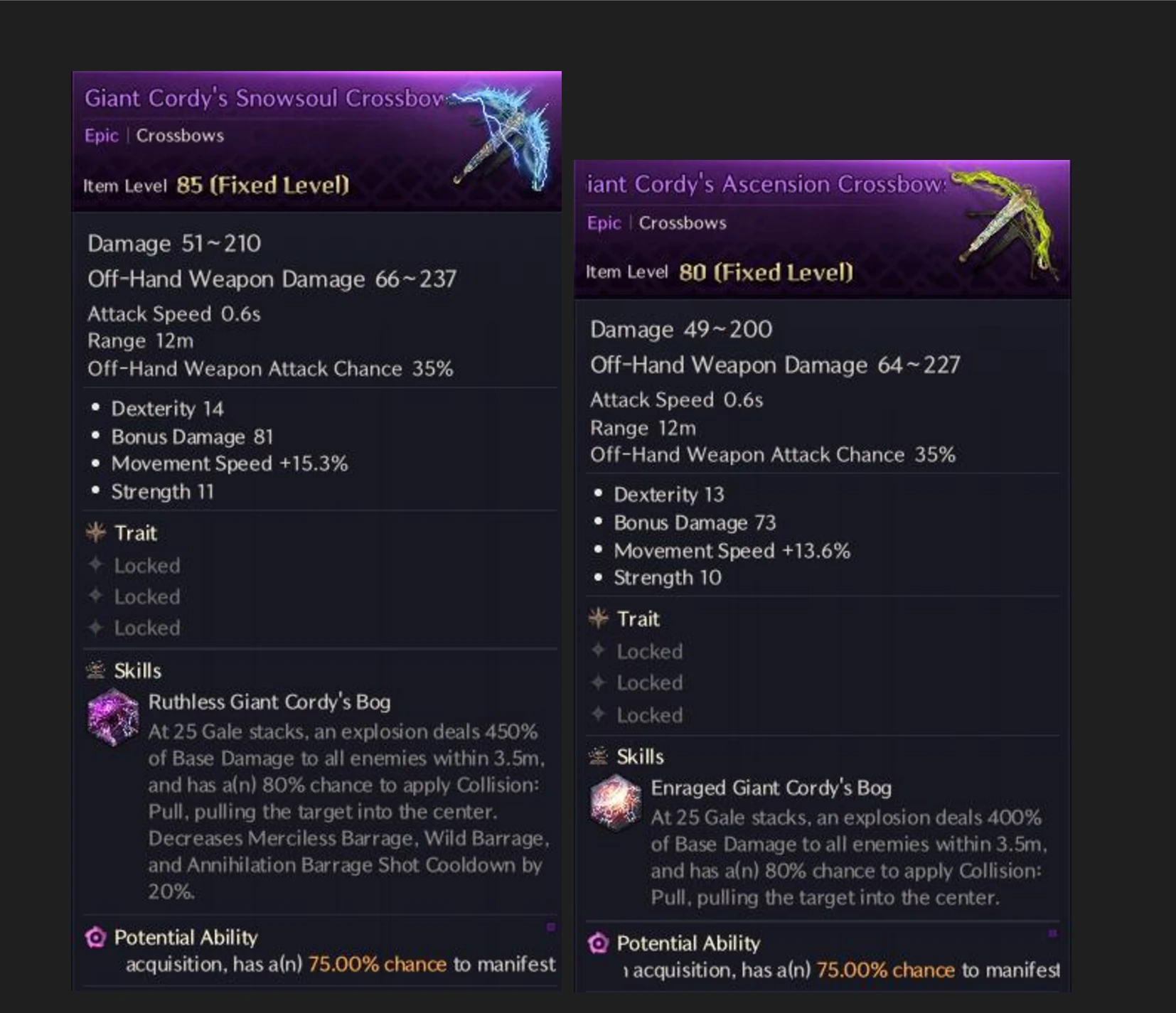 Giant Cordy's Snowsoul Crossbow vs Ascension Crossbow