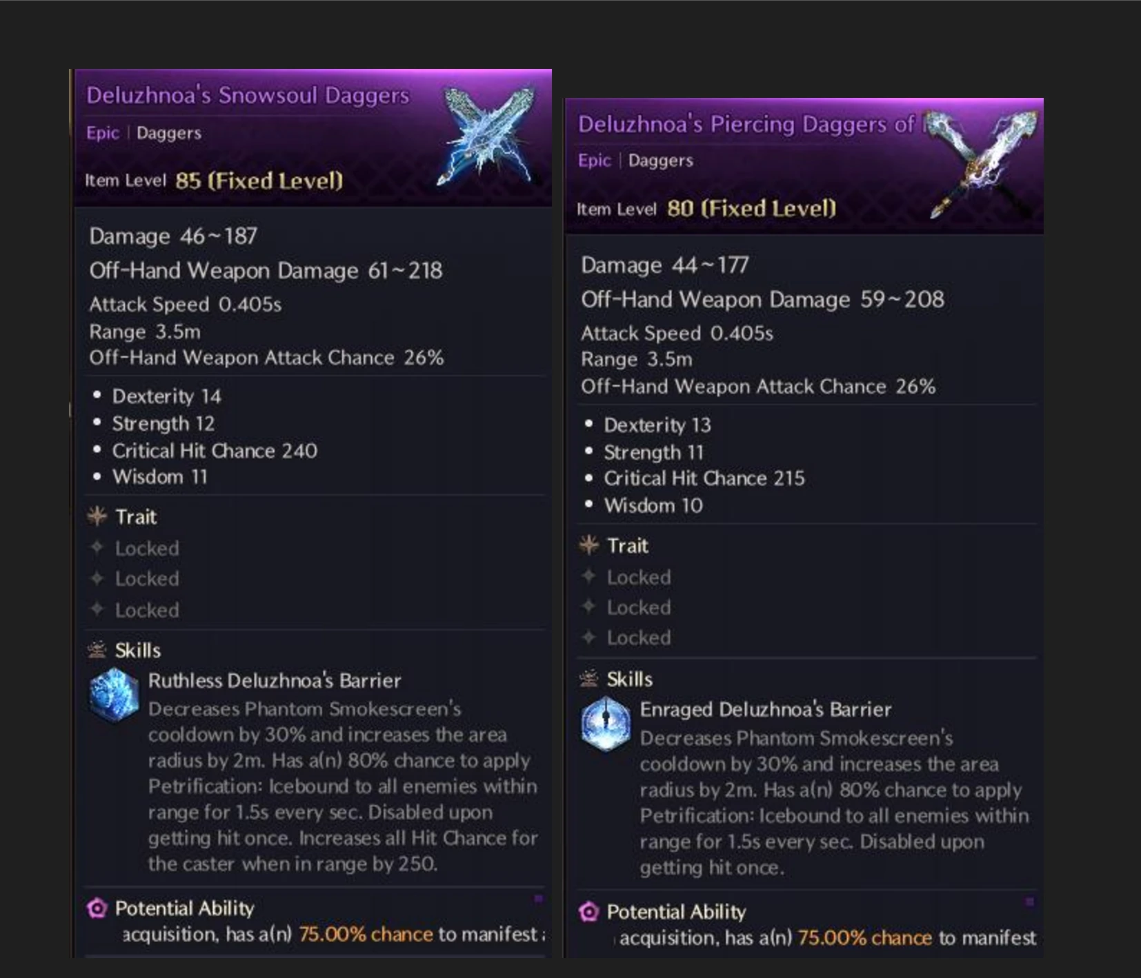 Deluzhnoa's Snowsoul Daggers vs Piercing Daggers of [nome parcial]