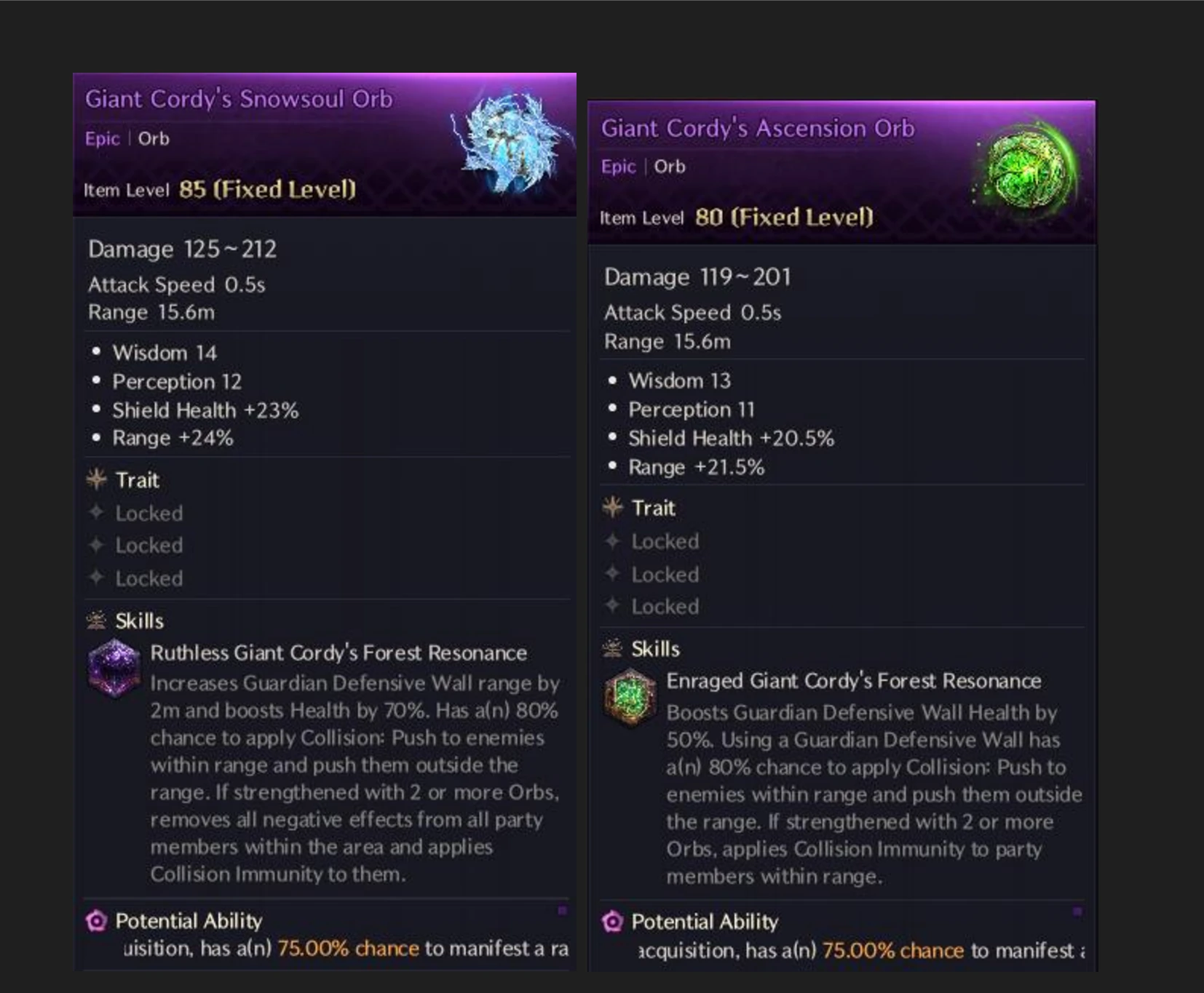 Giant Cordy's Snowsoul Orb vs Ascension Orb