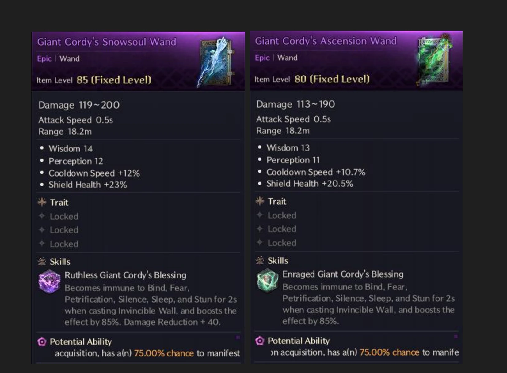 Giant Cordy's Snowsoul Wand vs Ascension Wand